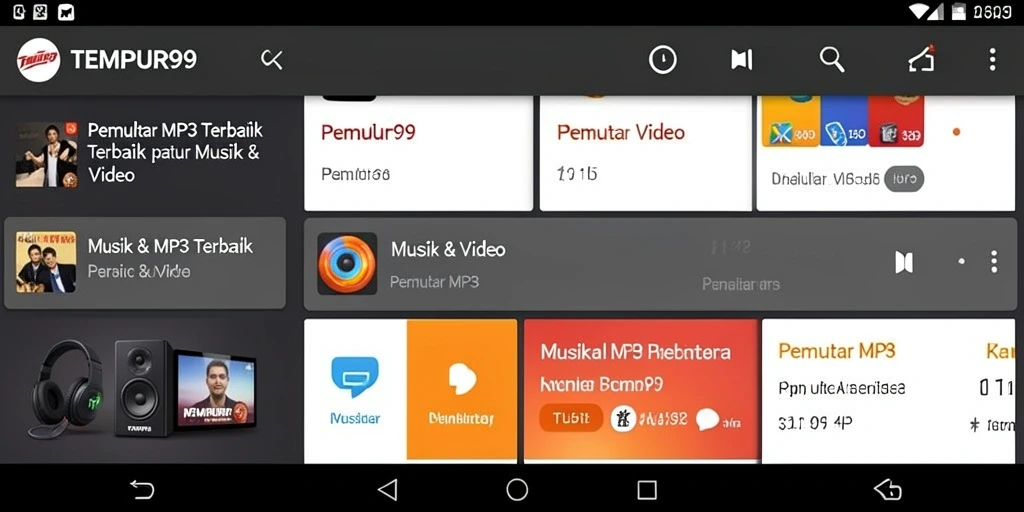 Antarmuka aplikasi TEMPUR99 yang modern dan menarik untuk Pemutar MP3.